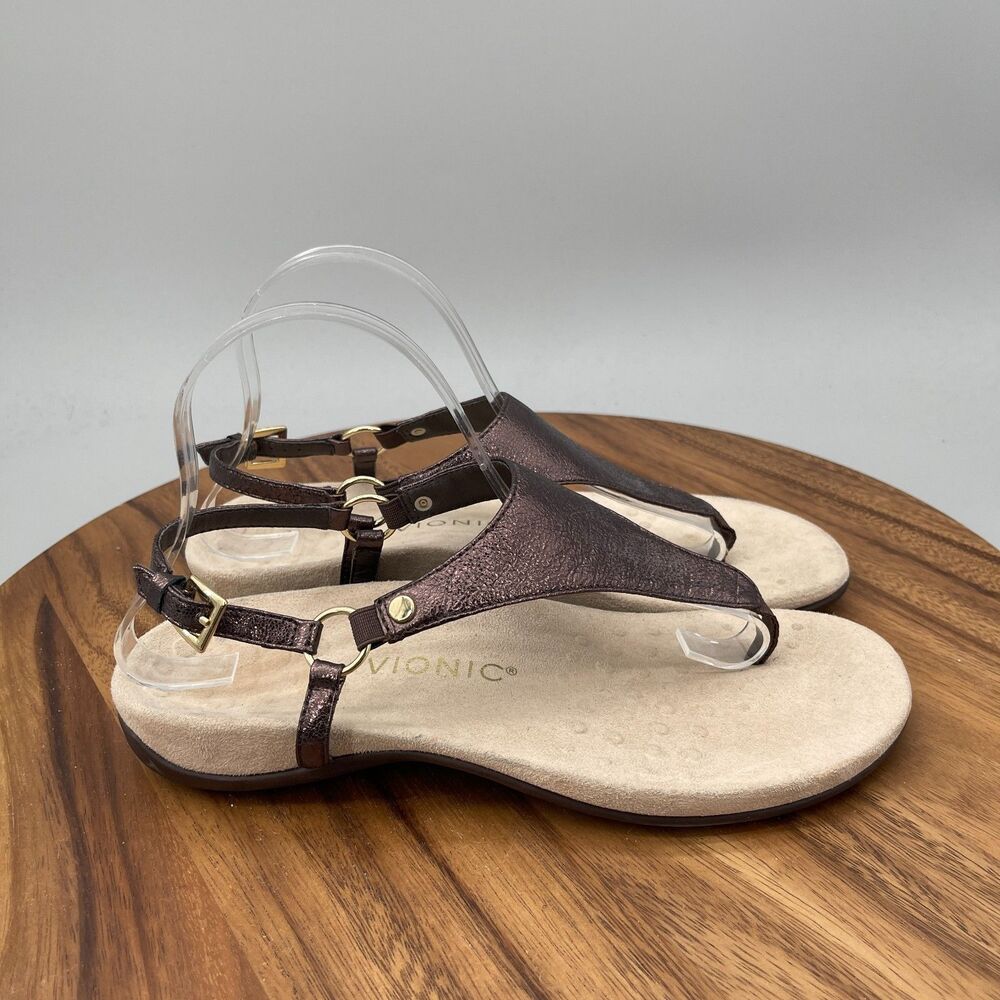 Vionic Kirra Sandals Womens Size 9 Metallic Brown Flip Flops Casual Slip On